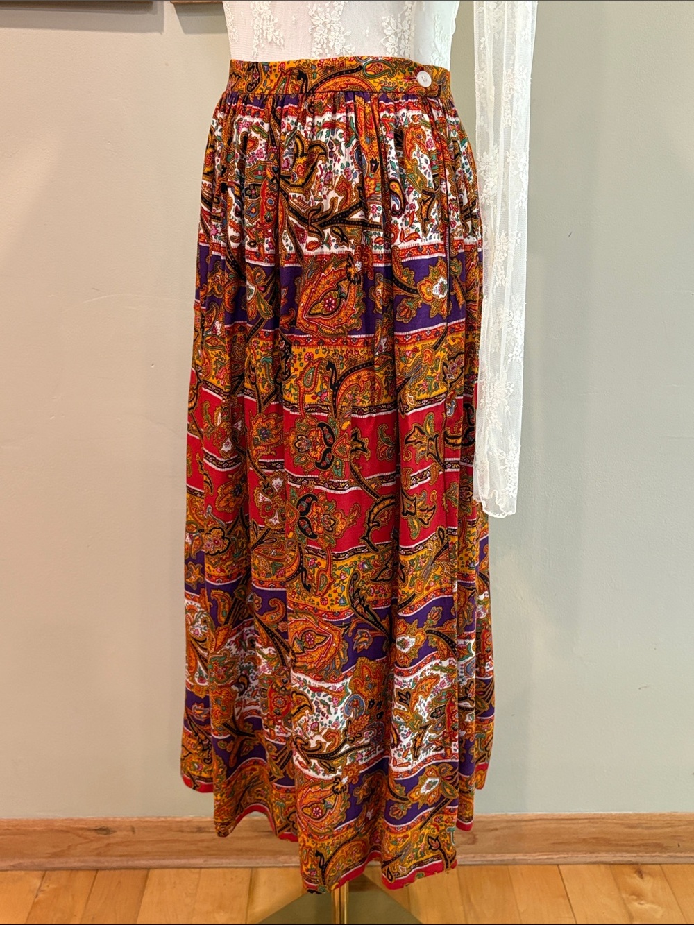 Vintage Ralph Lauren Blue Label 80s Western Paisley Maxi Skirt size 12 - Picture 5 of 13